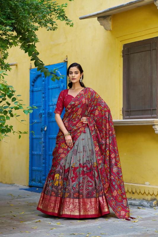 Semi Tussar Silk Readymade Dhavani Collection 1950