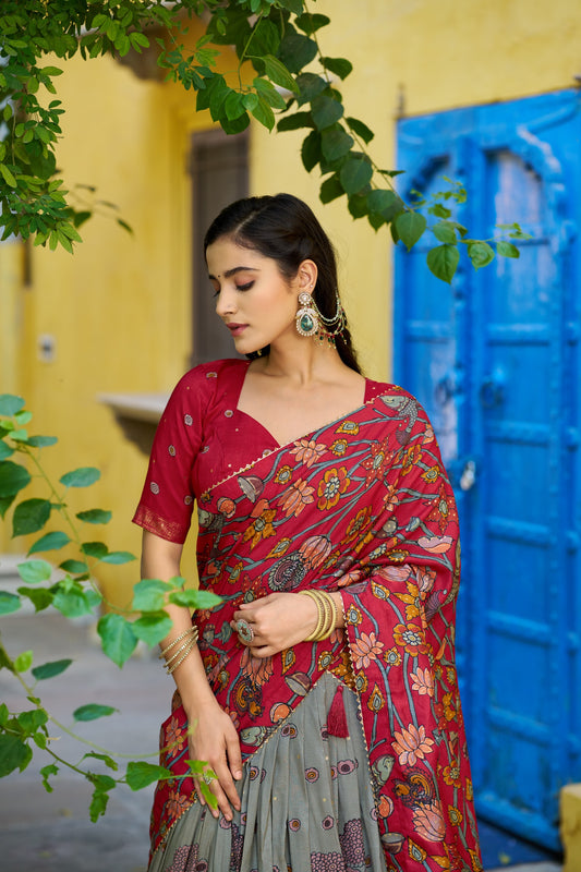 Semi Tussar Silk Readymade Dhavani Collection 1950