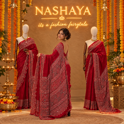 Ajrakh Semi Modal Silk Saree