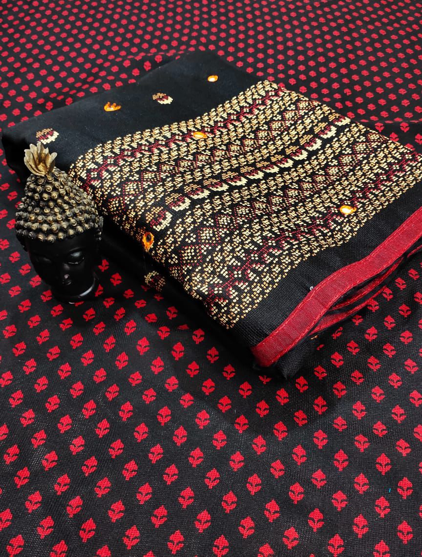 Linen Jute Silk Saree with HD Print, Foil Mirror Work & Latkan Pallu LJ1
