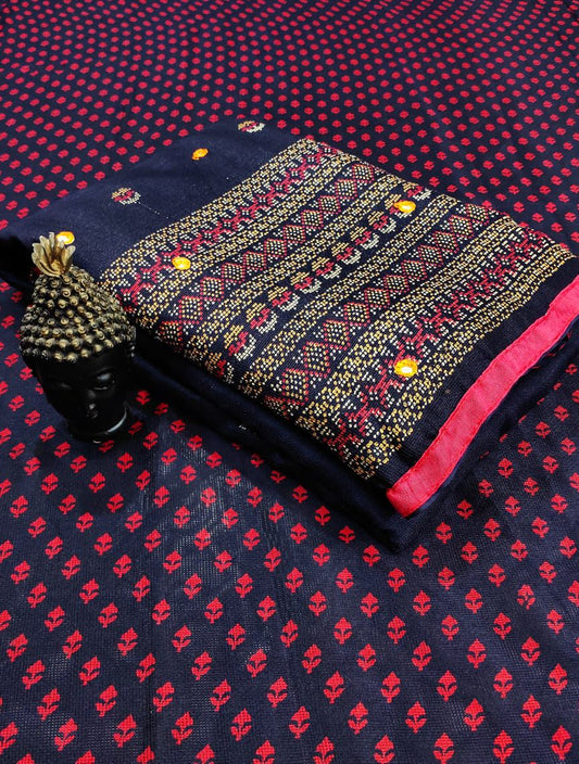 Linen Jute Silk Saree with HD Print, Foil Mirror Work & Latkan Pallu LJ2