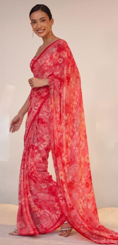 Mangalya MG528 Georgette Saree with Digital Print & Crochet Sequin Work