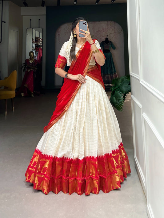 Kalyani Poly Cotton Lehenga Choli with Zari Chex & Georgette Dupatta – LNB2047RED