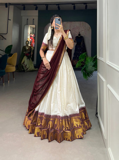 Kalyani Poly Cotton Lehenga Choli with Zari Chex & Georgette Dupatta – LNB2047WHT