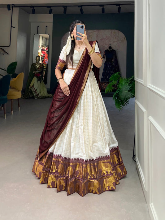 Kalyani Poly Cotton Lehenga Choli with Zari Chex & Georgette Dupatta – LNB2047WHT