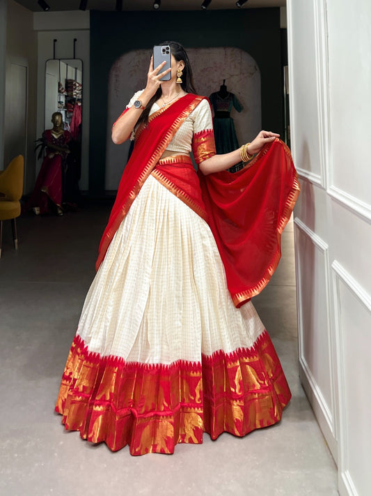 Kalyani Poly Cotton Lehenga Choli with Zari Chex & Georgette Dupatta – LNB2047RED