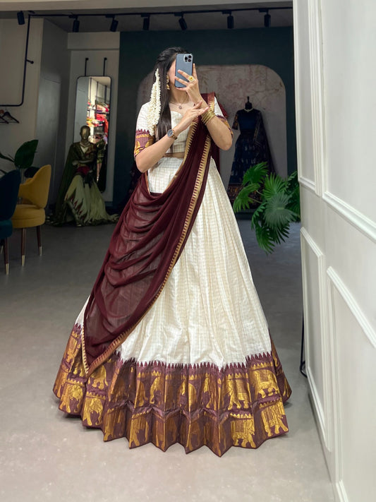 Kalyani Poly Cotton Lehenga Choli with Zari Chex & Georgette Dupatta – LNB2047WHT