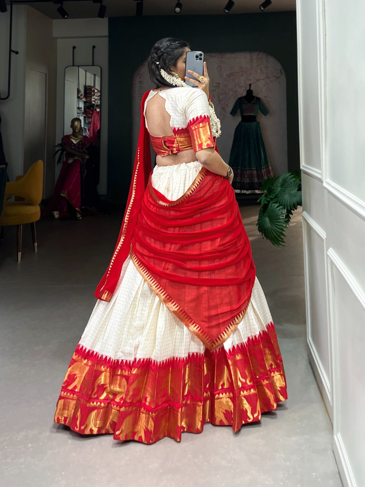 Kalyani Poly Cotton Lehenga Choli with Zari Chex & Georgette Dupatta – LNB2047RED