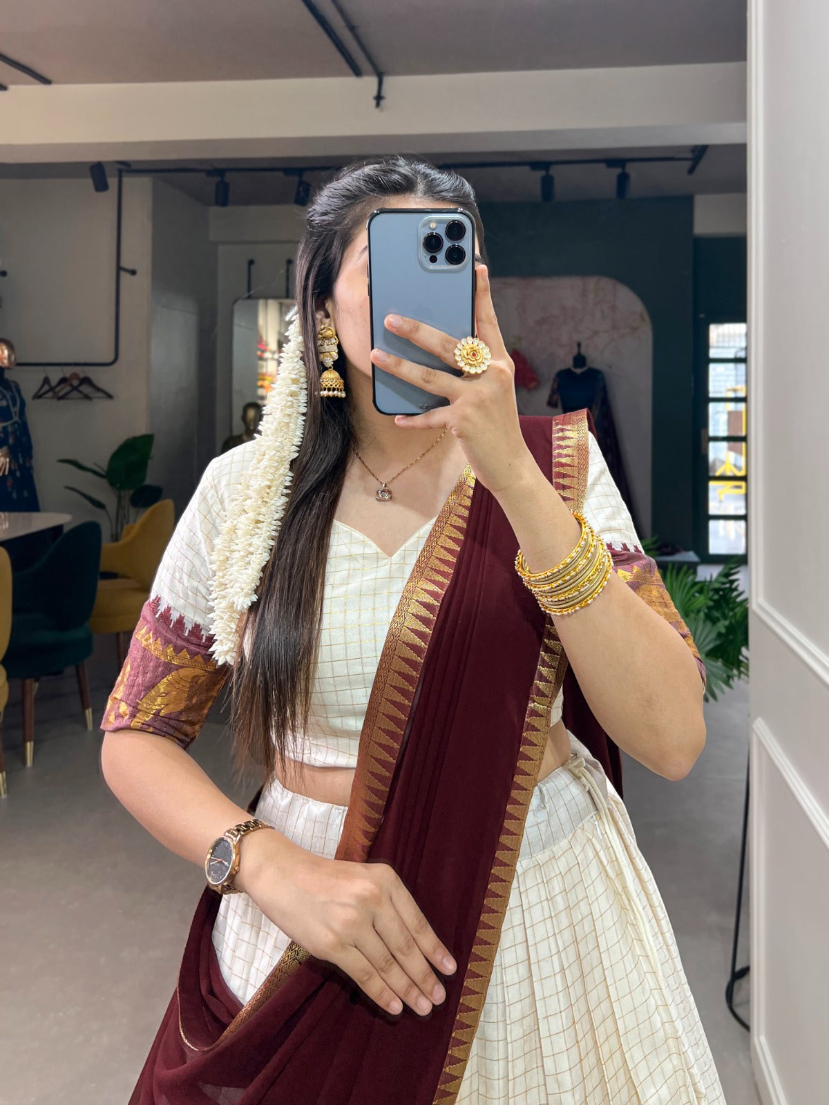 Kalyani Poly Cotton Lehenga Choli with Zari Chex & Georgette Dupatta – LNB2047WHT