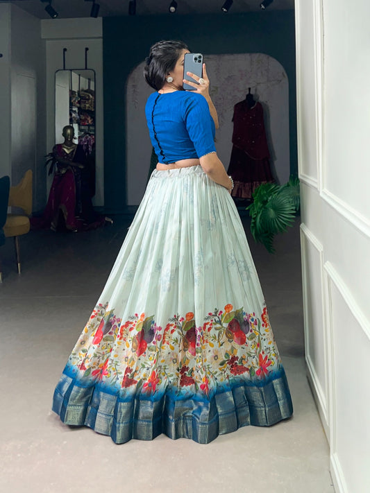 Floral Cotton Silk Lehenga Choli with Zari Border & Stitched Blouse – NNK1128RBL
