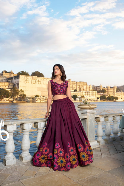 SUHANI Floral Tussar Silk Lehenga Choli with Foil Print & Tassel Dupatta – LNB1232WIN
