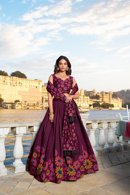 SUHANI Floral Tussar Silk Lehenga Choli with Foil Print & Tassel Dupatta – LNB1232WIN
