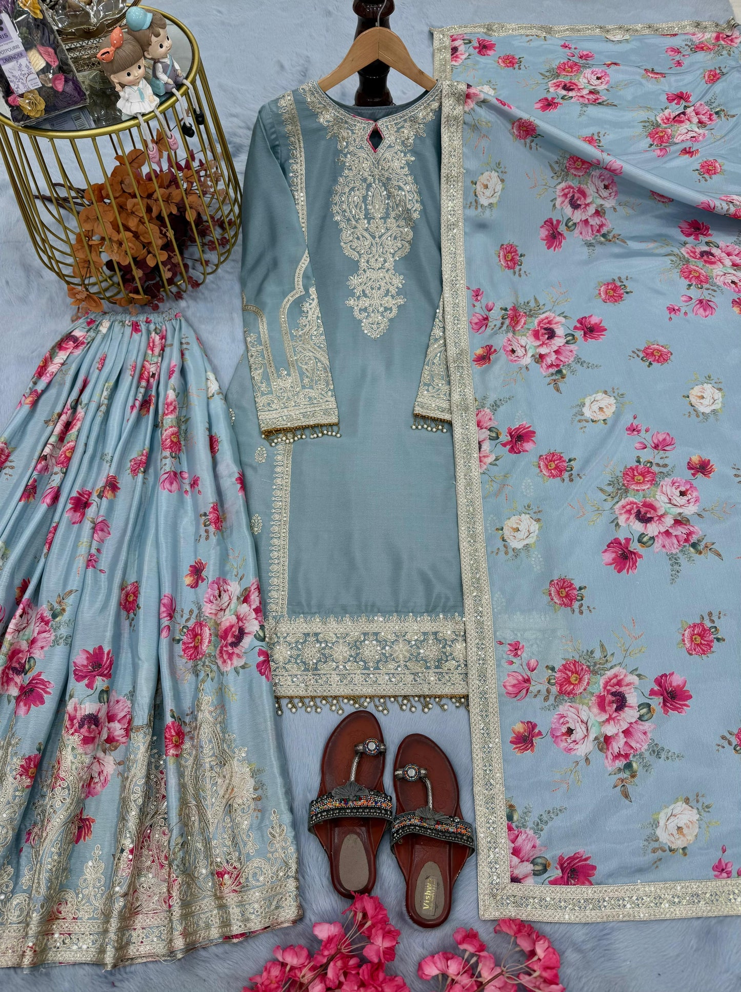 Designer Readymade Top-Plazzo & Dupatta Collection – Code PD1121