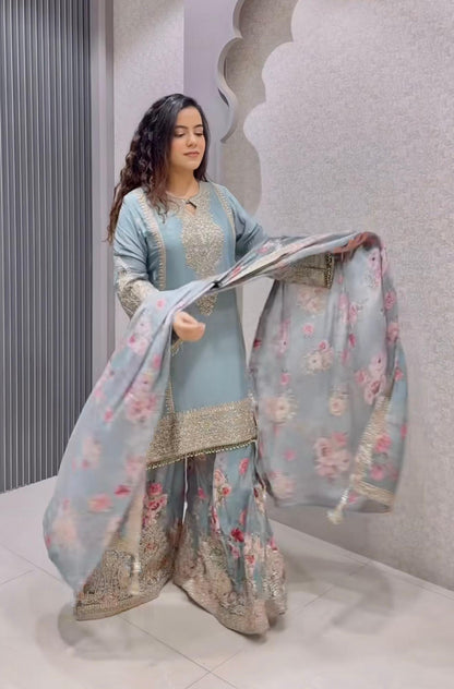 Designer Readymade Top-Plazzo & Dupatta Collection – Code PD1121