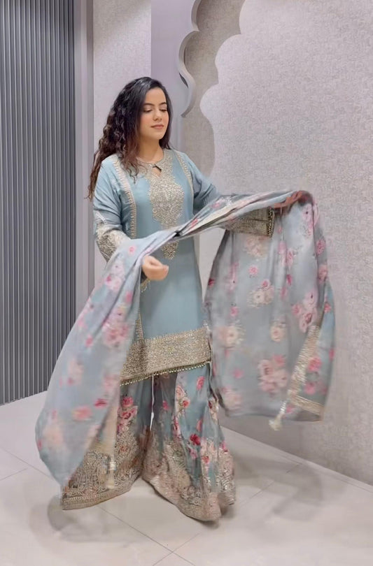 Designer Readymade Top-Plazzo & Dupatta Collection – Code PD1121