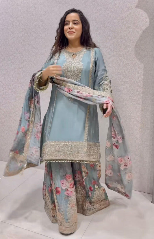 Designer Readymade Top-Plazzo & Dupatta Collection – Code PD1121