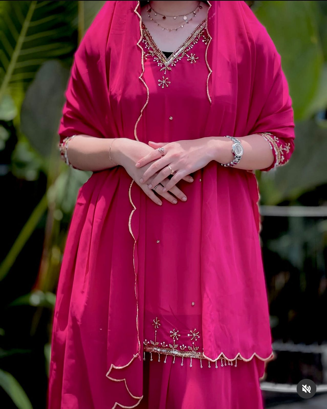 WW-1204 – Fox Georgette Top-Sarara-Dupatta Set - Pink