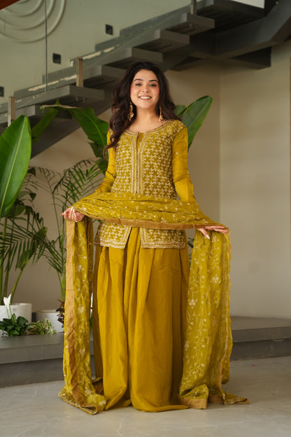 LW-9247 – Premium Designer Top-Bottom-Dupatta Set - Mustard