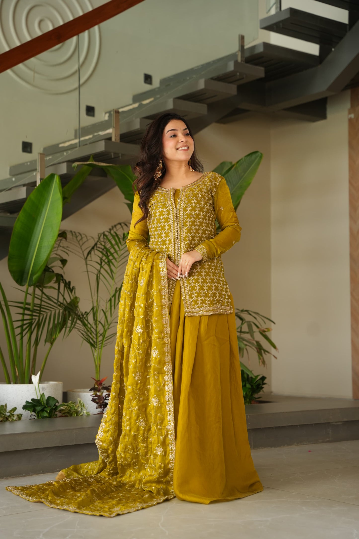 LW-9247 – Premium Designer Top-Bottom-Dupatta Set - Mustard