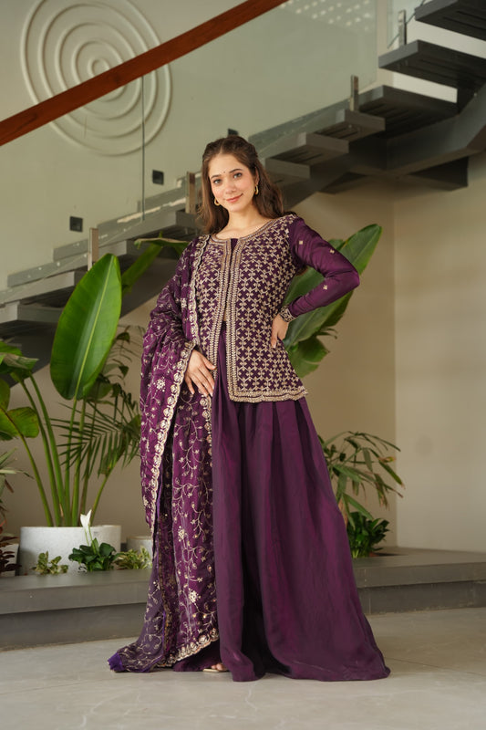 LW-9247 – Premium Designer Top-Bottom-Dupatta Set - Wine