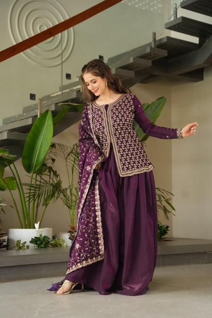 LW-9247 – Premium Designer Top-Bottom-Dupatta Set - Wine