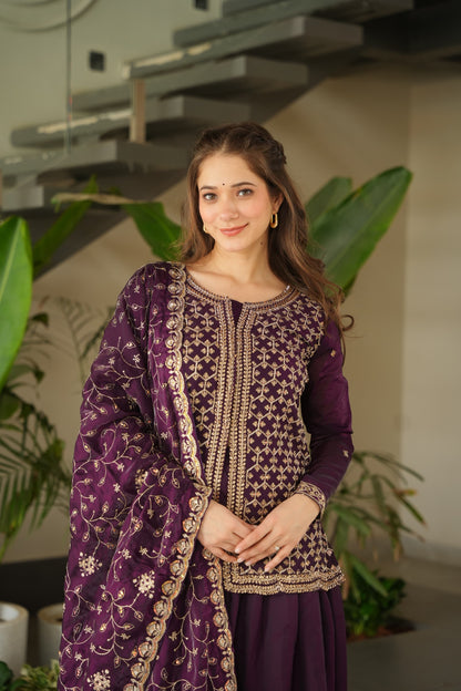 LW-9247 – Premium Designer Top-Bottom-Dupatta Set - Wine