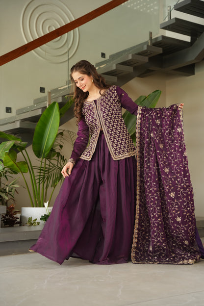 LW-9247 – Premium Designer Top-Bottom-Dupatta Set - Wine