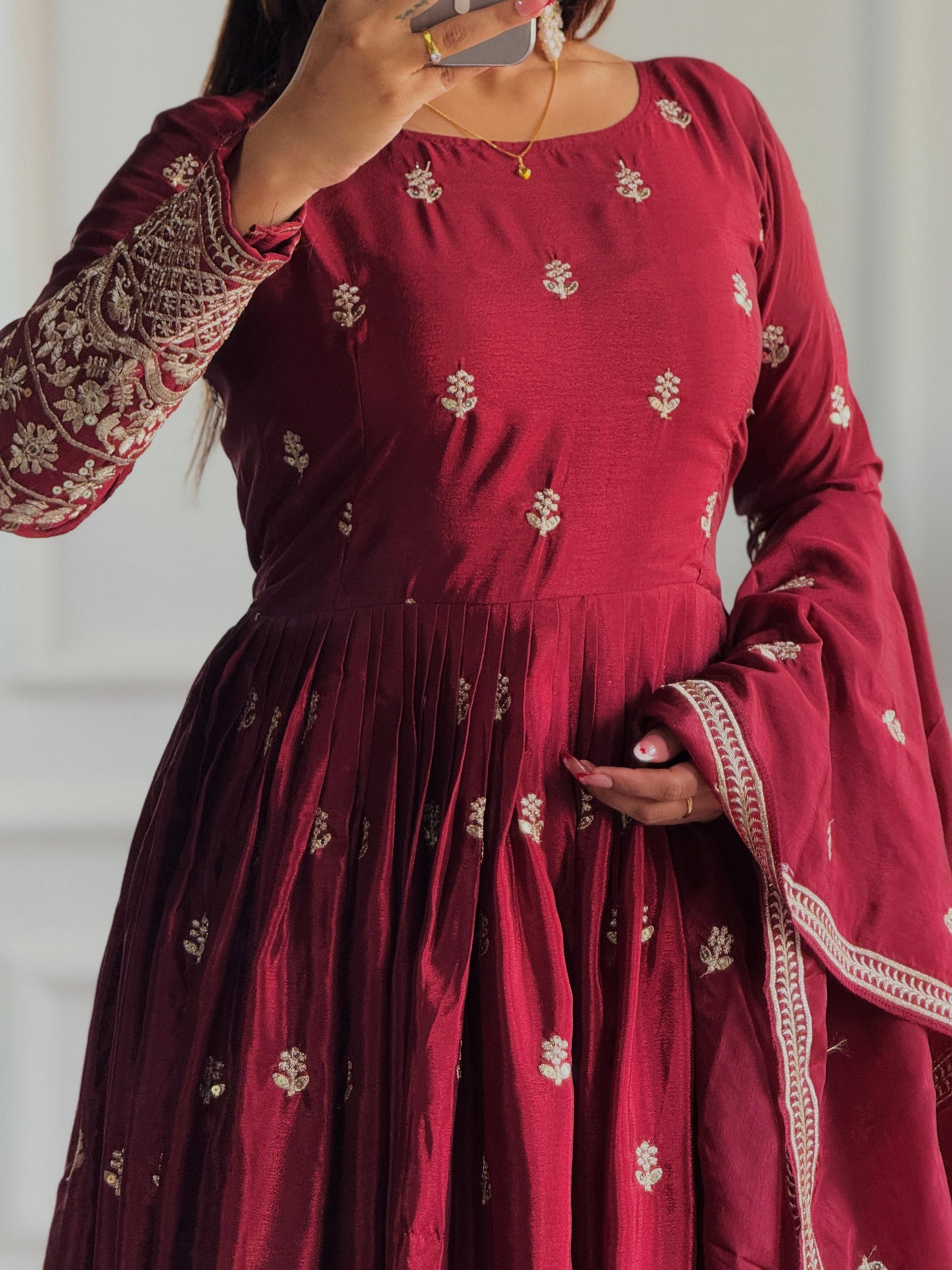 WW-1205 – Chinon Silk Gown-Pant-Dupatta Set