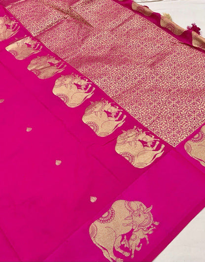 AK-266 – Banarasi Sartin Pattu Soft Silk Saree - Pink