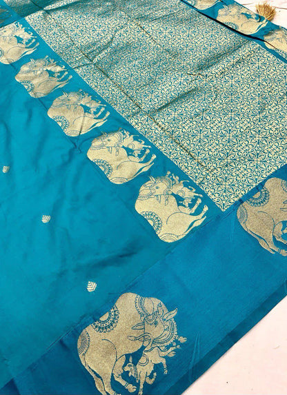 AK-266 – Banarasi Sartin Pattu Soft Silk Saree - Blue