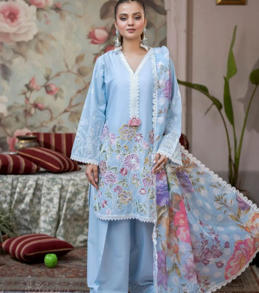 BE-373 – Designer Farsi Salwar Suit (3-Piece Set) - Blue
