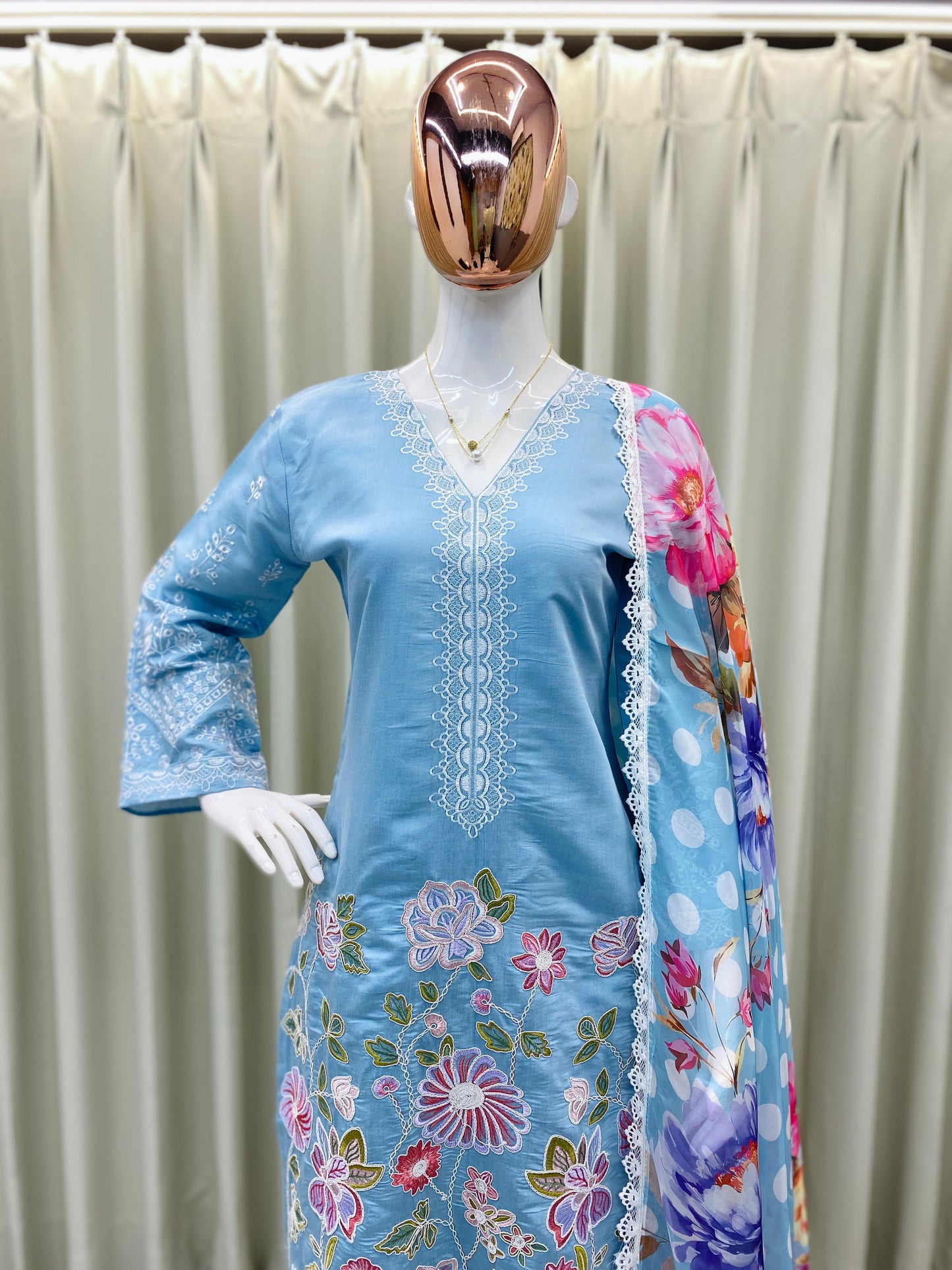 BE-373 – Designer Farsi Salwar Suit (3-Piece Set) - Blue