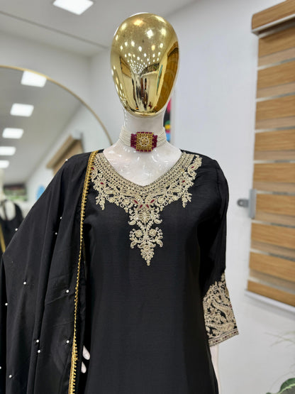 Z-9283 – Designer Party Wear Sharara Suit Set - Black