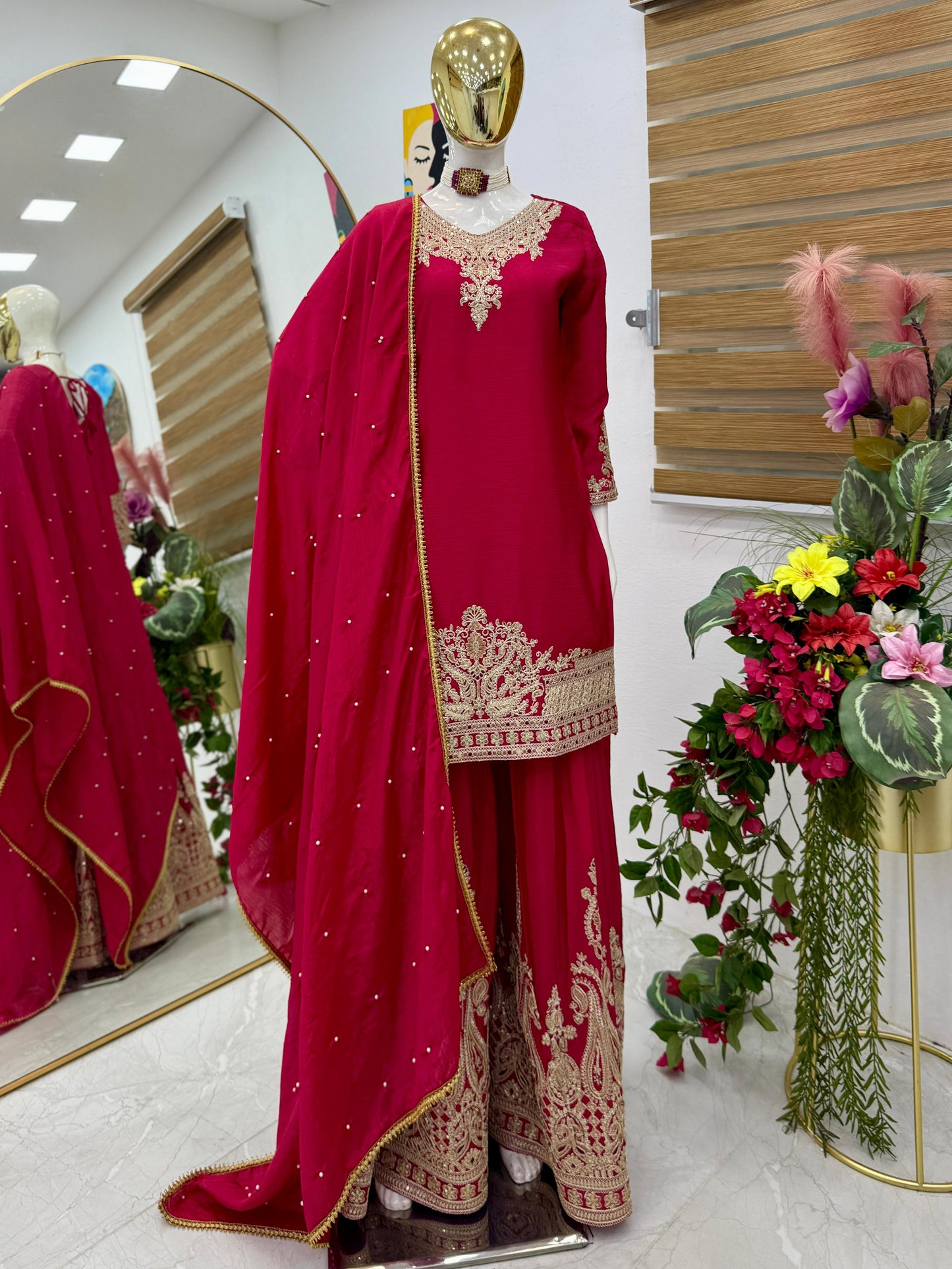 Z-9283 – Designer Party Wear Sharara Suit Set - Red
