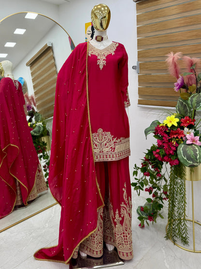Z-9283 – Designer Party Wear Sharara Suit Set - Red