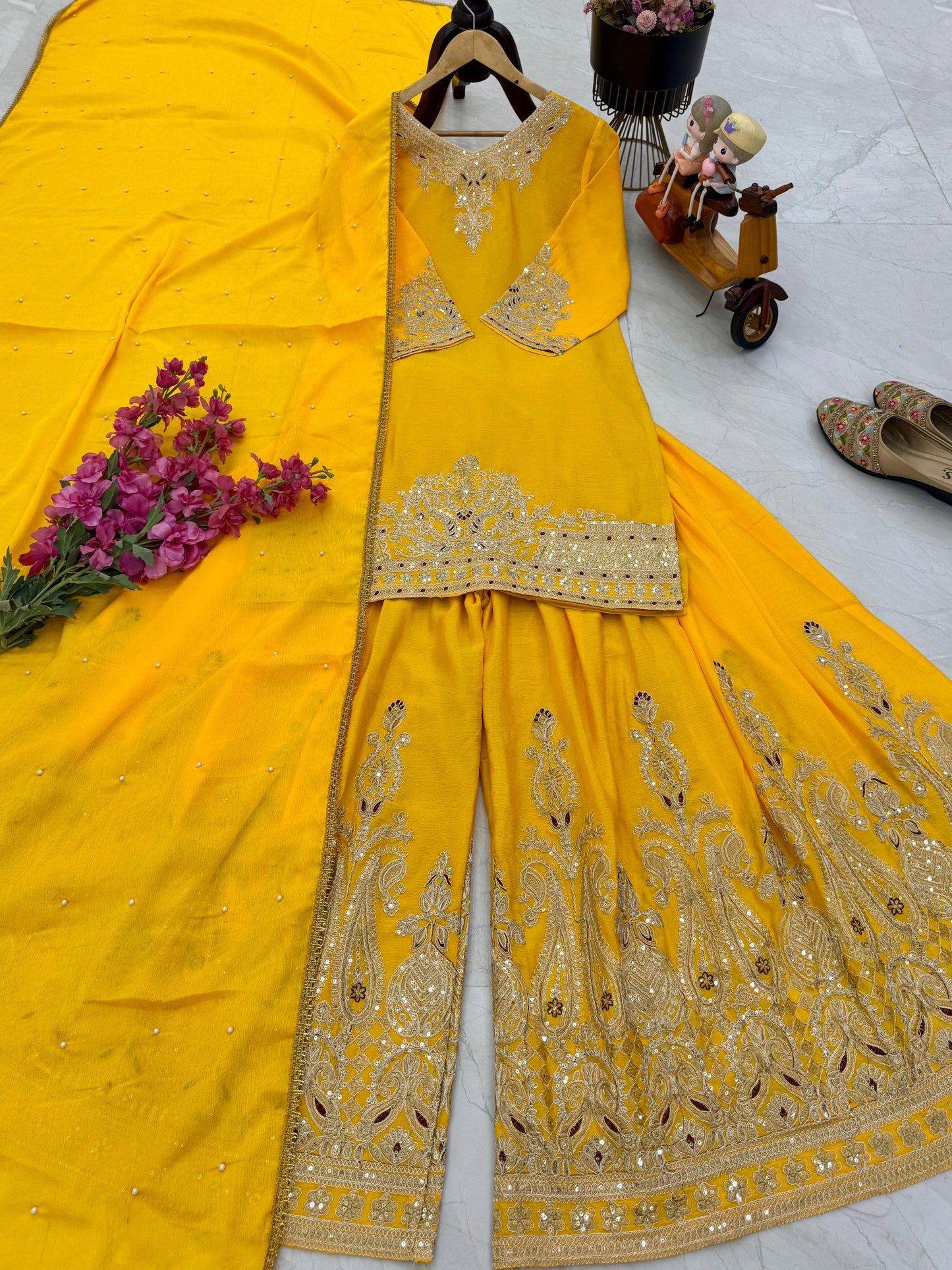 Z-9283 – Designer Party Wear Sharara Suit Set - Yellow