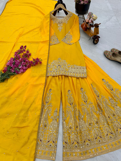 Z-9283 – Designer Party Wear Sharara Suit Set - Yellow
