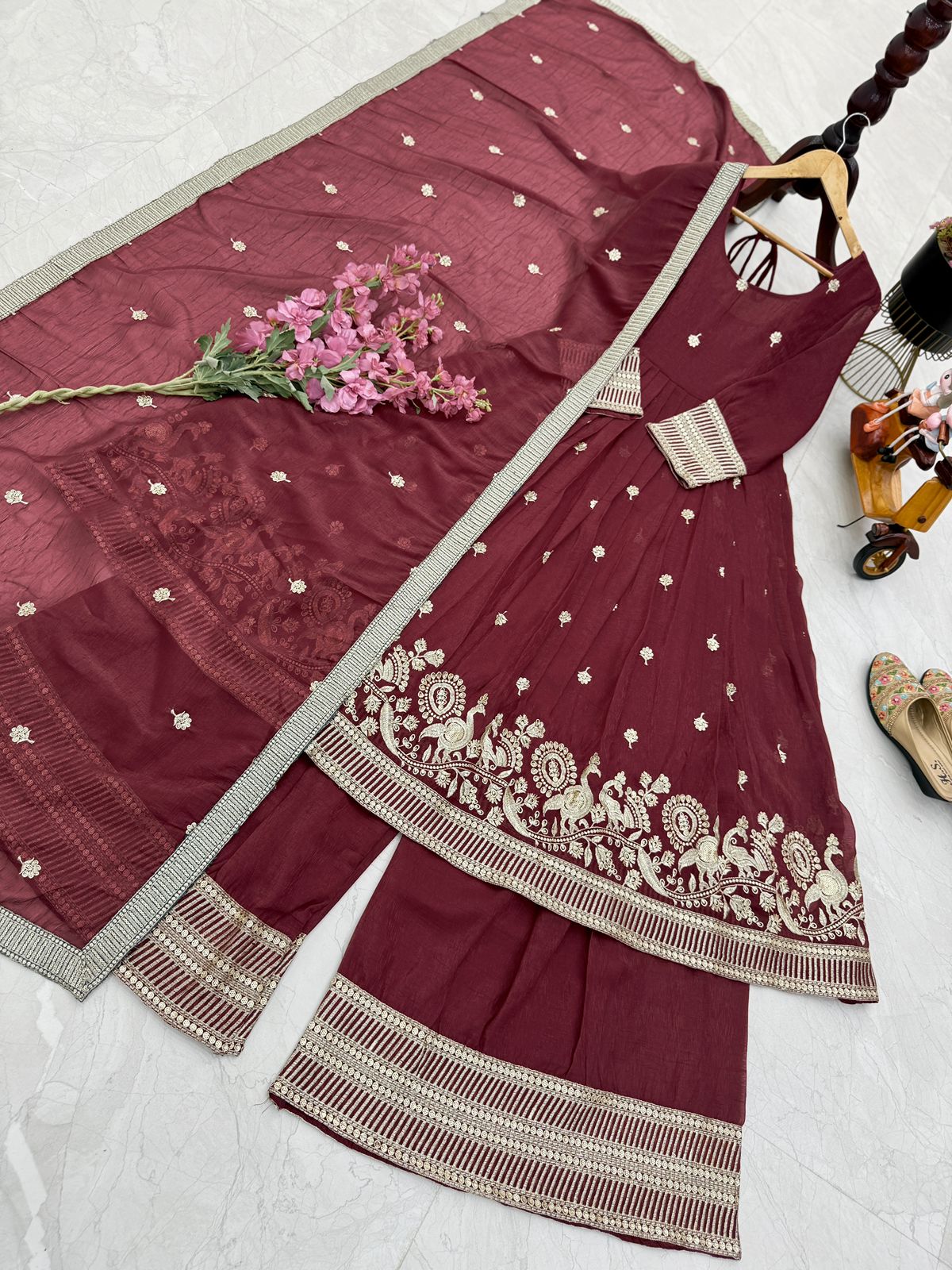 ZB-5055 – New Designer Party Wear Sharara Suit Set - Dark Brown