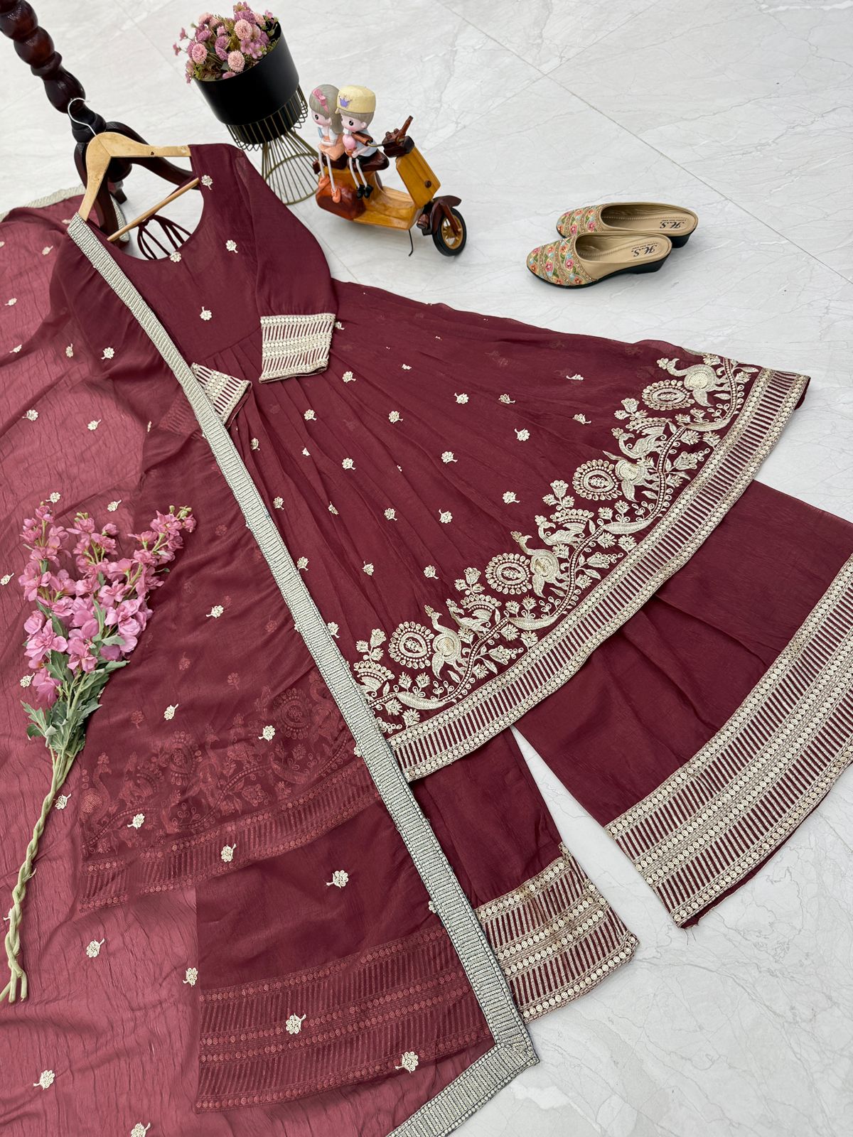 ZB-5055 – New Designer Party Wear Sharara Suit Set - Dark Brown