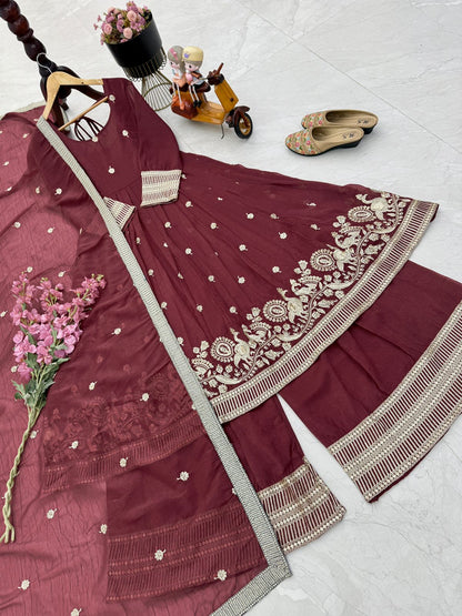 ZB-5055 – New Designer Party Wear Sharara Suit Set - Dark Brown
