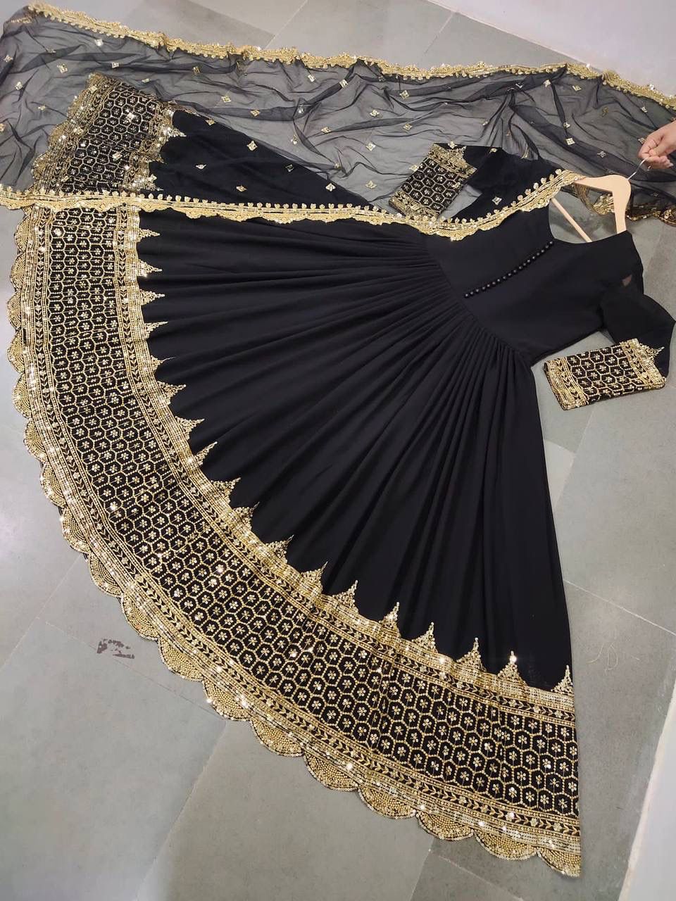 ZF-194 – Elegant Embroidered Gown with Dupatta - Black