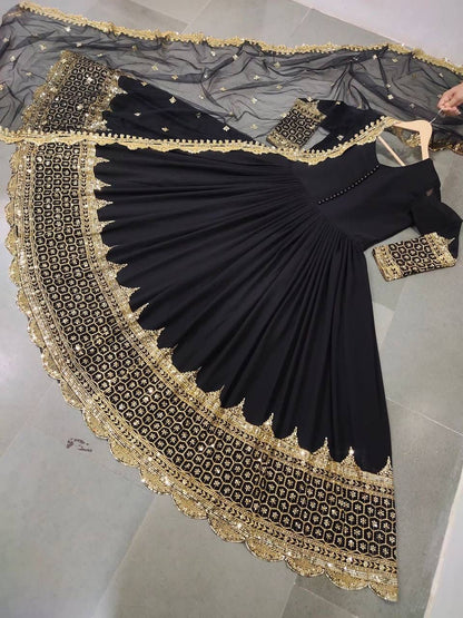 ZF-194 – Elegant Embroidered Gown with Dupatta - Black