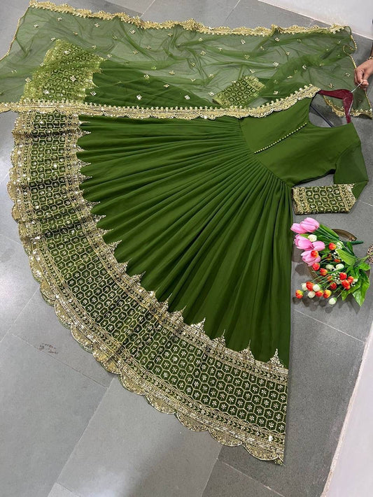 ZF-194 – Elegant Embroidered Gown with Dupatta - Dark Green