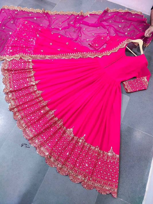 ZF-194 – Elegant Embroidered Gown with Dupatta - Pink