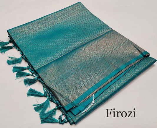 Kubera Pattu Soft Silk Saree – Elegant Jacquard Design - Firozi