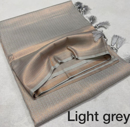 Kubera Pattu Soft Silk Saree – Elegant Jacquard Design - Light Grey