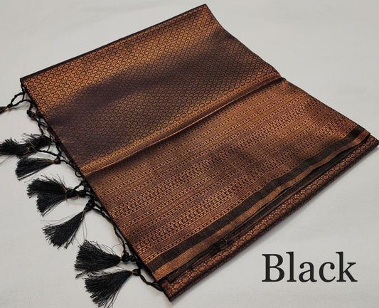 Kubera Pattu Soft Silk Saree – Elegant Jacquard Design - Black
