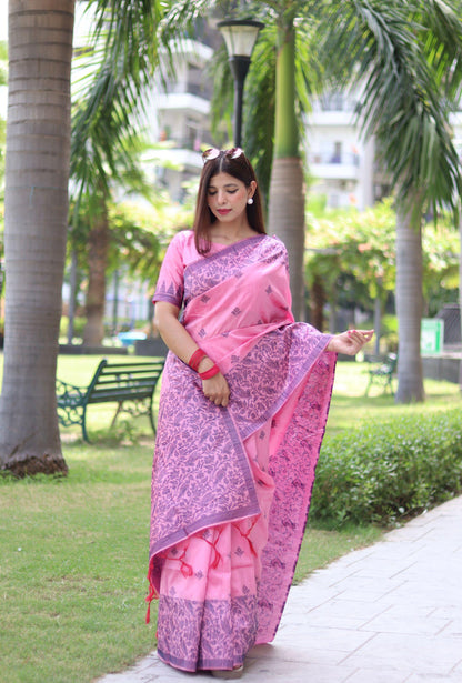 RUTRANG – Banglori Handloom Raw Silk Saree - Pink