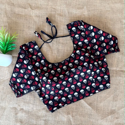 Ajrakh Cotton Side Elastic Stretchable Blouse Regular Size