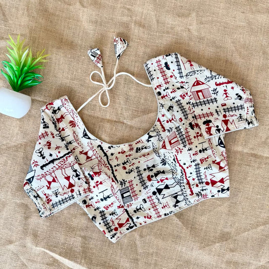 Ajrakh Cotton Side Elastic Stretchable Blouse Regular Size